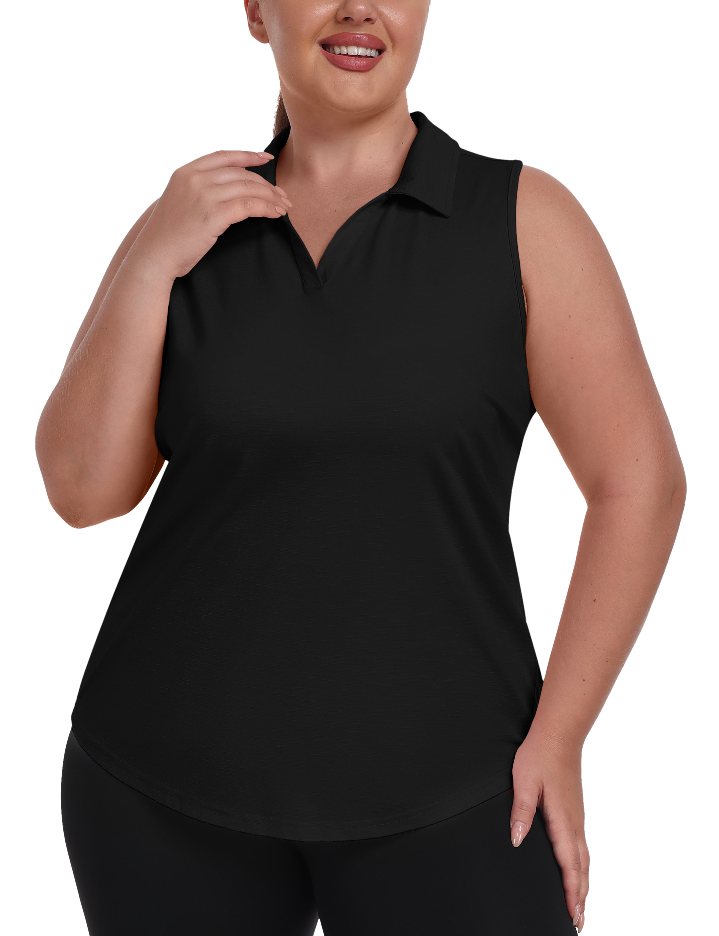MoFiz US Women Plus Size Sleeveless Racerback Golf Polo Shirts Lapel Collar Athletic Tank Tops
